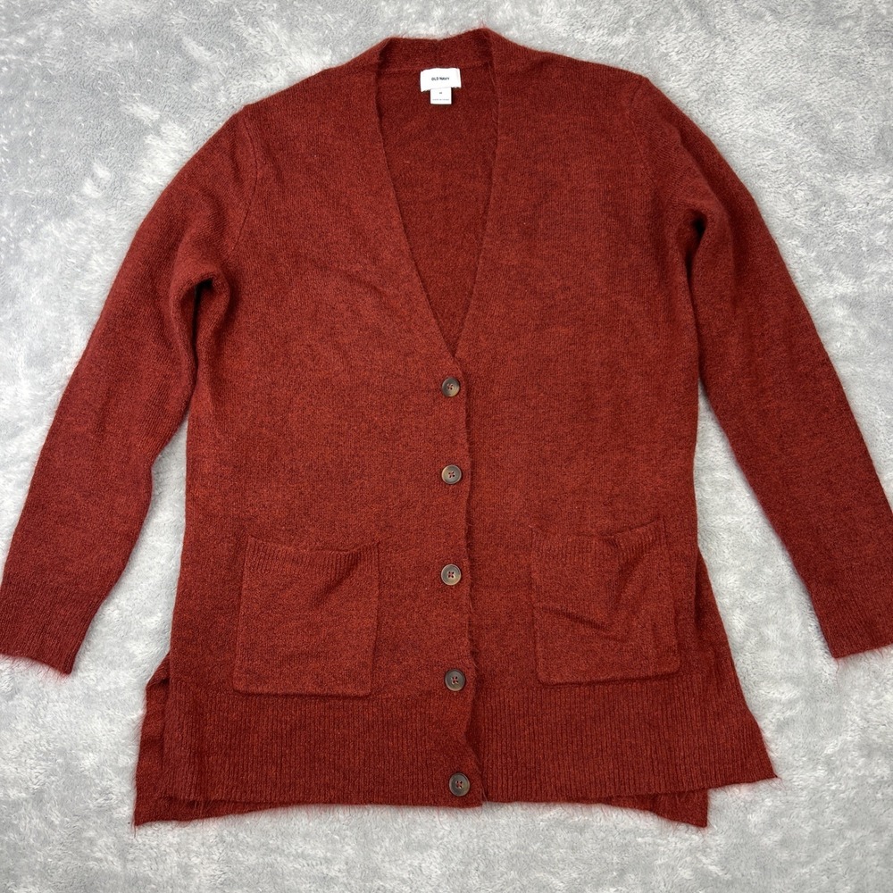 Old Navy‎ Cardigan Sweater Women Medium V-neck Patch Pockets Burnt Orange
